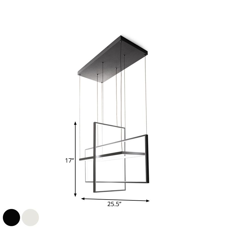 Metal Rectangle Frames LED Chandelier Modern Black/White Suspended Lighting Fixture in Warm/White Light