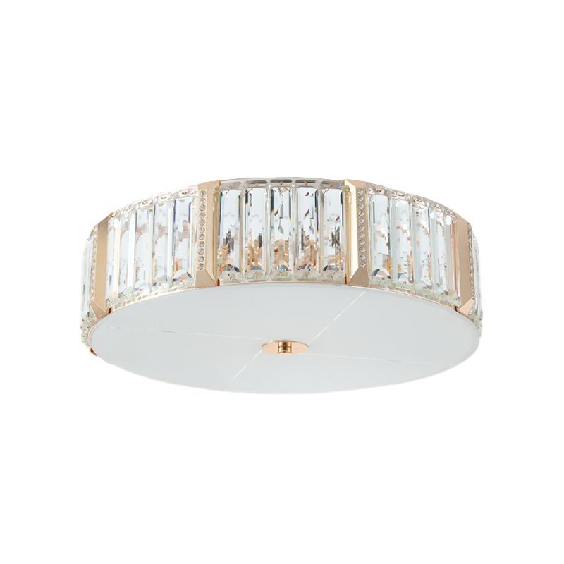 Gold 6 Bulbs Flush Light Fixture Modern Faceted Crystal Drum Flush Mount Lighting for Bedroom