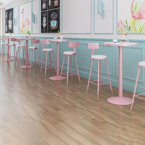 1/3/4/5 Pieces Industrial Pink Bar Table Set Round Bistro Set with White Faux Marble Top