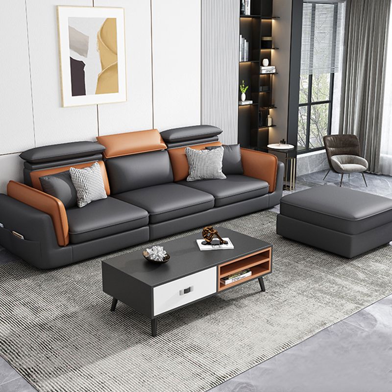 Faux Leather Square Arm Sofa/Sectional with Pillowed Back Cushions, Stain Resistan