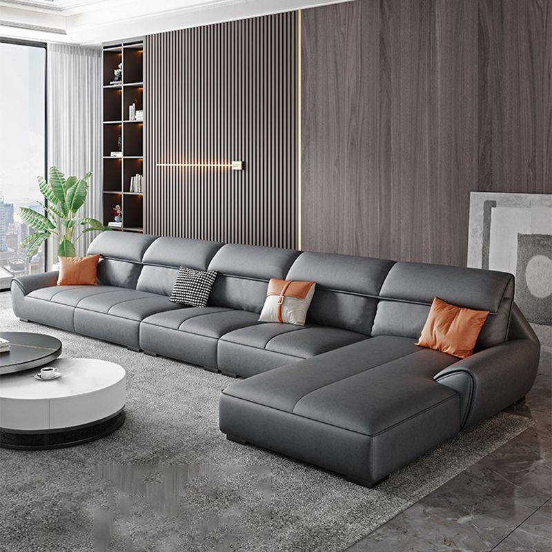 Faux leather High Back Sofa Stain-Resistant Sectional with Flared Arm