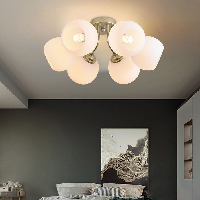 Shade Spherical Flush Mount Lighting Modern Style Opal Verre Semi-Flush Mount Light For Bedroom