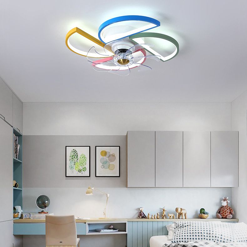 Kids Artistic LED Ceiling Fans Aluminium Windmill Ceiling Fan Light with Acrylic Shade