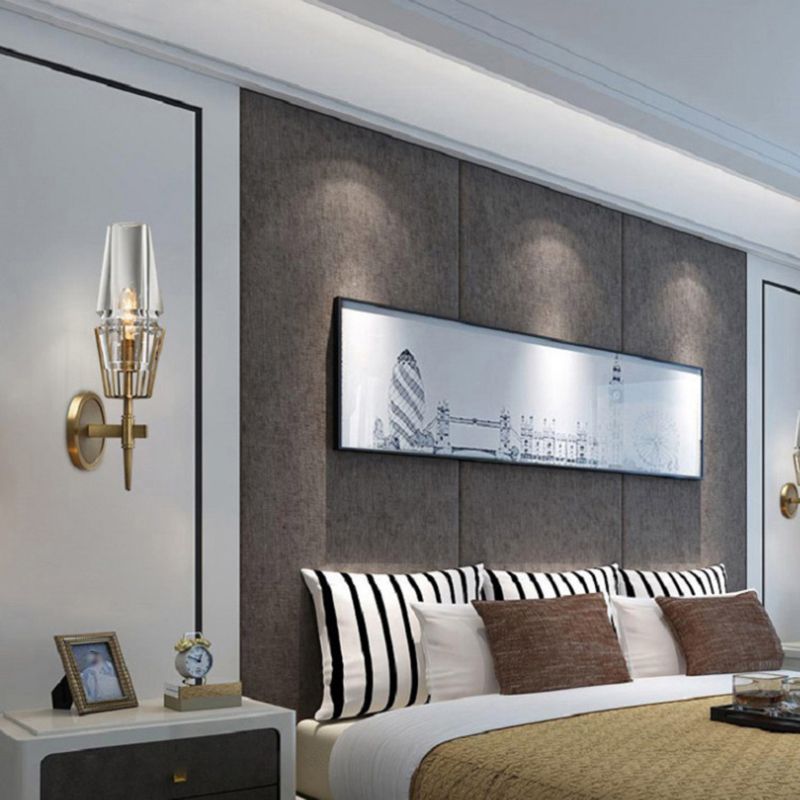 Metal Modern Wall Sconce Geometric Shape Wall Light with Glass Shade for Bedroom