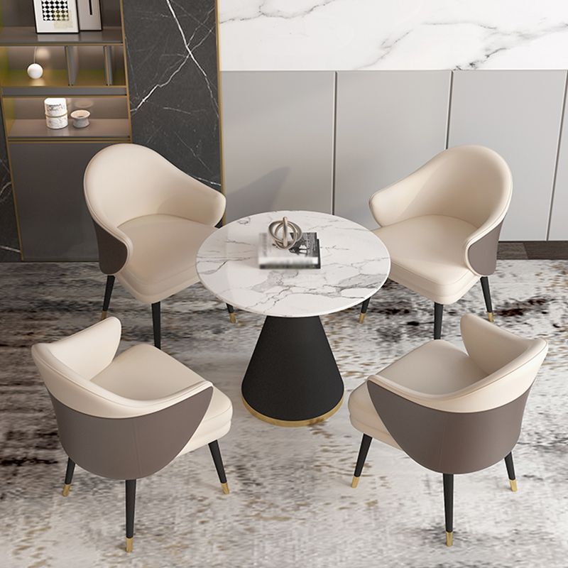Minimalist Round Sintered Stone Dining Table White Kitchen Dining Table with Pedestal Base