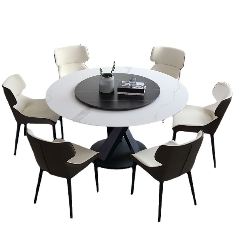 Modern Sintered Stone Dining Room Set with Round Top and Black Base Dining Furniture for Home Use