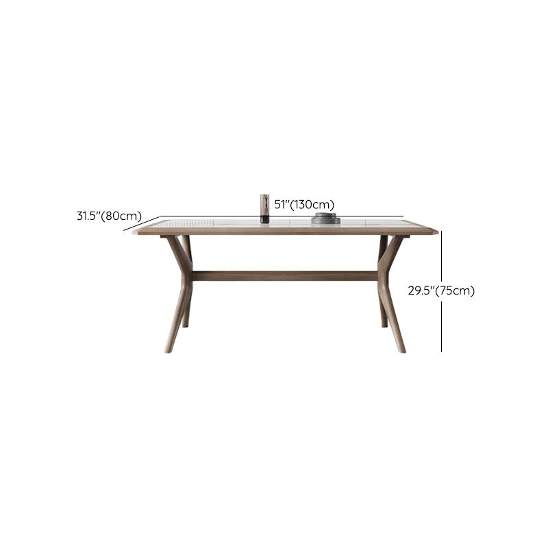 Modern Rectangular Stone Top Dining Table with Solid Wood Legs for Living Room