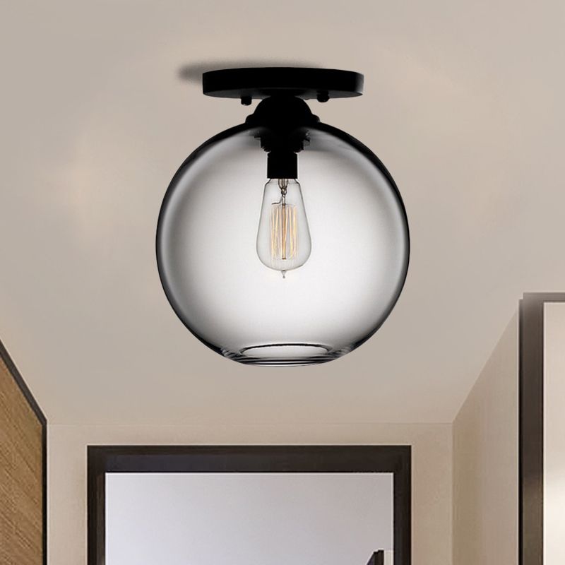 Globe Shade Semi Flush Dining Room Red/Brown/Blue Glass Industrial Style 1/2 Light Black Ceiling Lighting