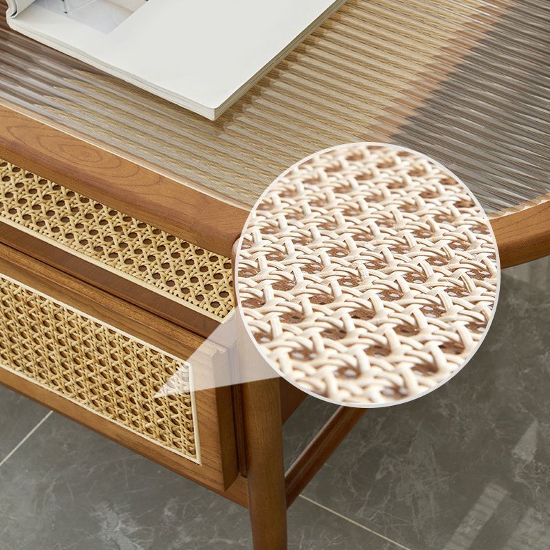 Modern Oval Glass Top Coffee Table with Shelf and 4 Drawers Cocktail Table