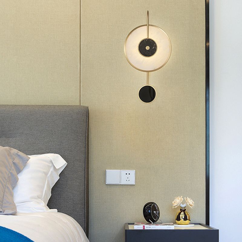 Modern Metal Wall Light Gold Round 20" High Wall Sconce with Mica for Bedroom