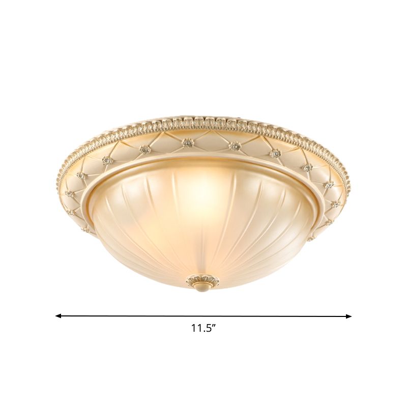 Beige Bowl Shaped Flush Ceiling Light Traditional Ribbed Glass 2/3 Lights 11.5"/16"/19.5" W Bedroom Flush Mount