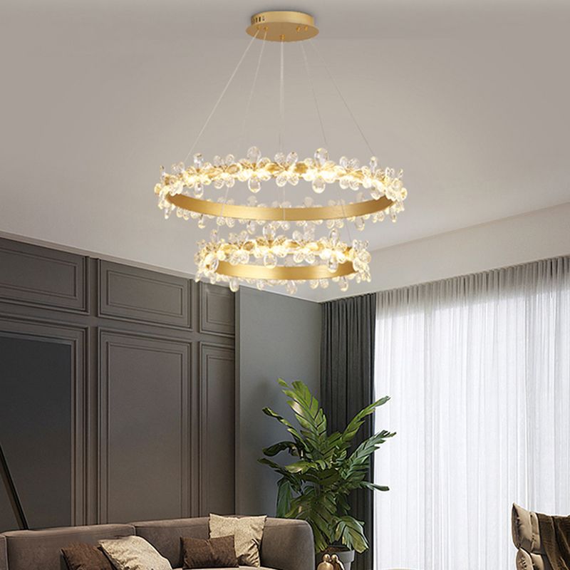 Modern Gold Chandelier Multiple Rings Chandelier Pendant Light Metal Chain Chandelier