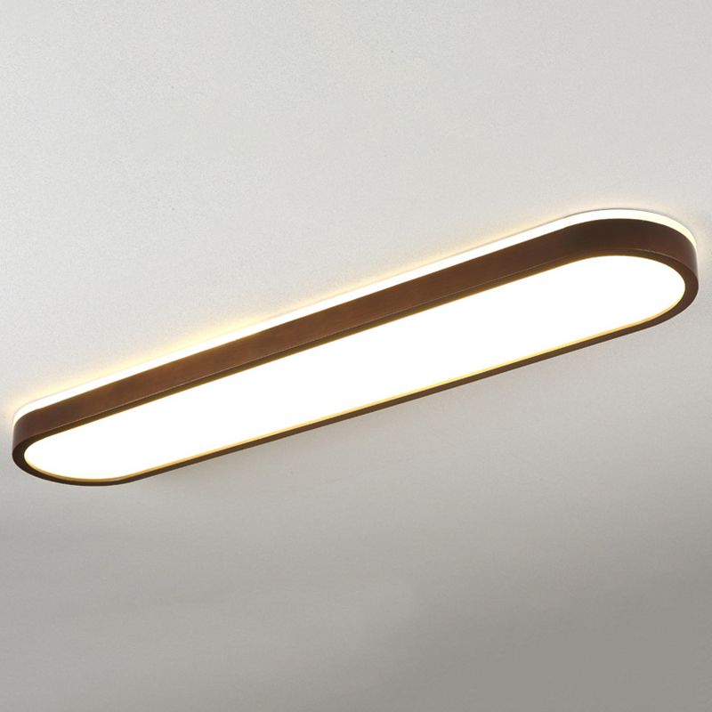 Lampe encastrée ovale marron foncé, plafonnier LED simple en bois avec Design rétroéclairé