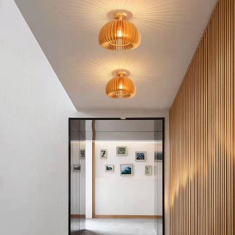 Modern Concise Flush Mount Wooden Pumpkin Ceiling Fixture for Interior Spaces