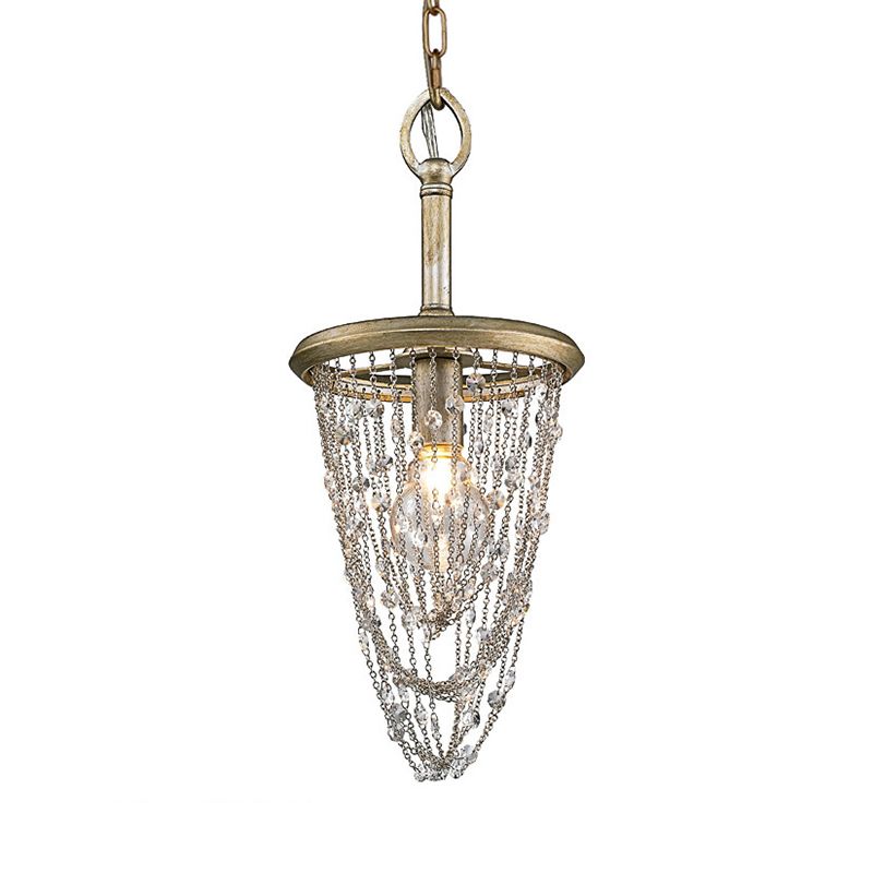 1 Light Round Pendant Lighting Traditional Brown Crystal Hanging Light Fixture for Corridor