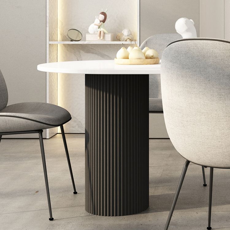 Oval Sintered Stone Dining Table Modern White-black Furniture with Double Pedestal Base