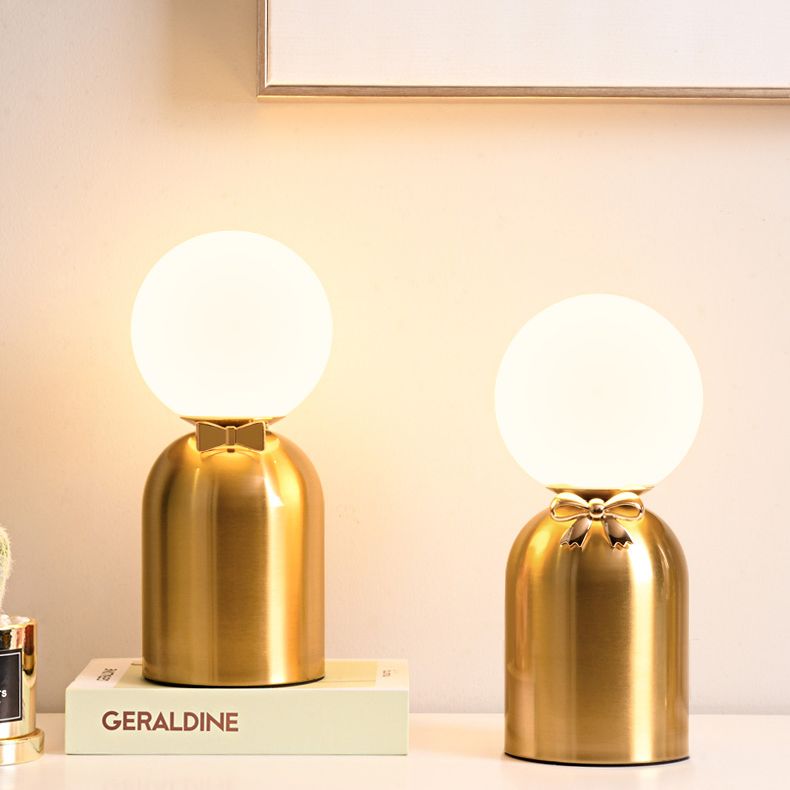 Bride and Groom Table Lamp Creative Modern White Glass 1-Light Bedroom Nightstand Light in Gold
