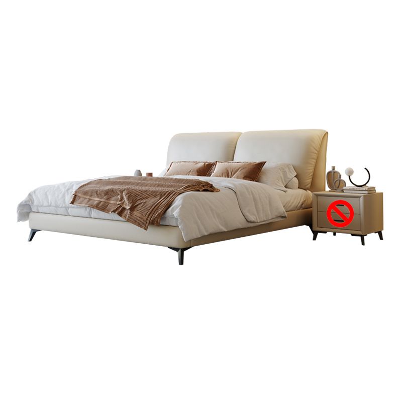 Contemporary Genuine Leather Bed Frame Beige Standard Bed with Metal Legs