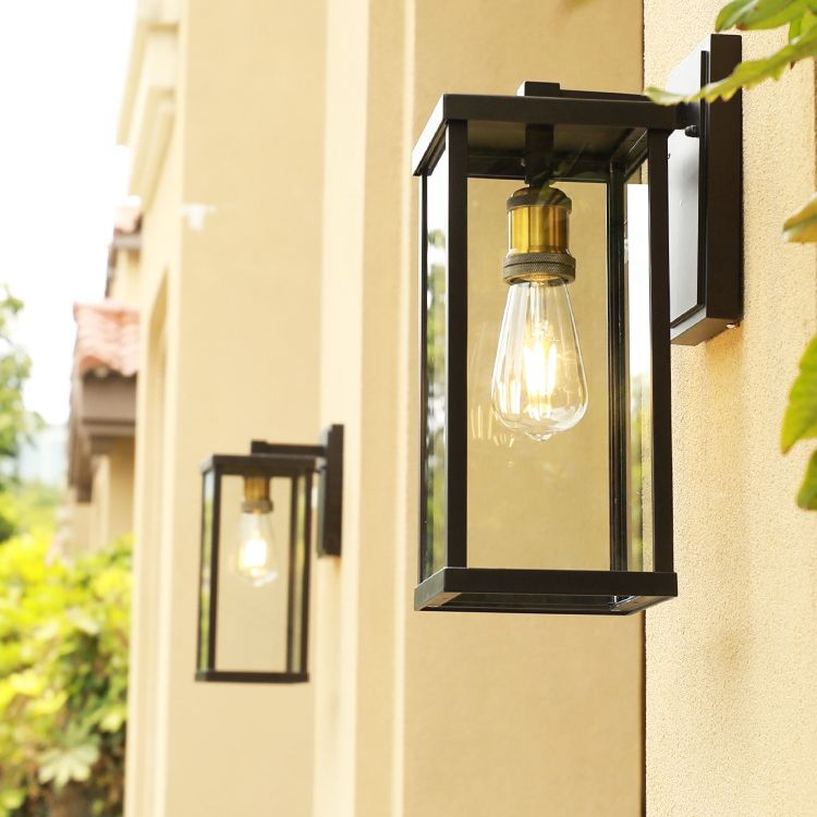 1-Light Rectangular Wall Sconce Modern Simple Style Glass Wall Lighting in Black