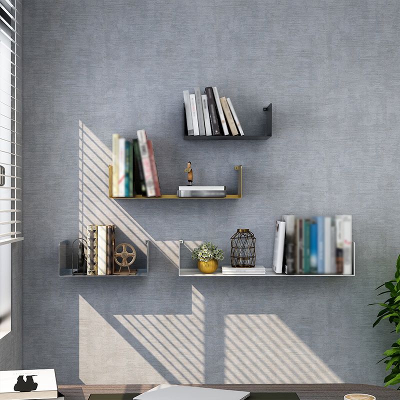 Metal Floating Bookcase Modern Style Closed Back Bookshelf for Home Office