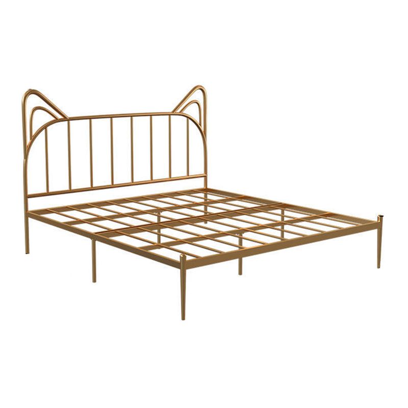 84.65 inch Wide Contemporary Bed Frame Metai Gold Slat Bed with Headboard