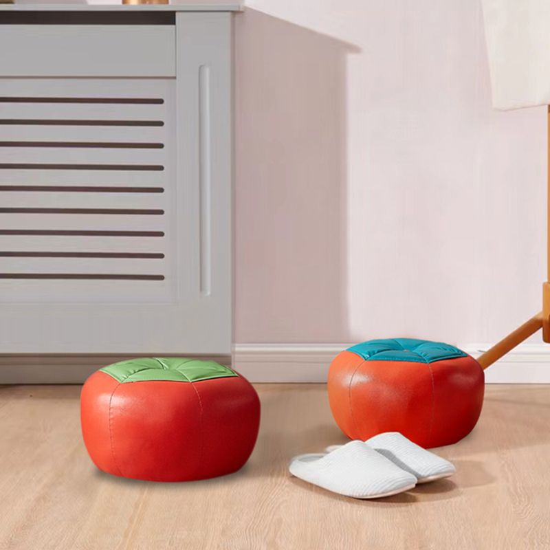 Specialty Ottoman Faux Leather Water Resistant Pouf Geometric Pattern Ottoman