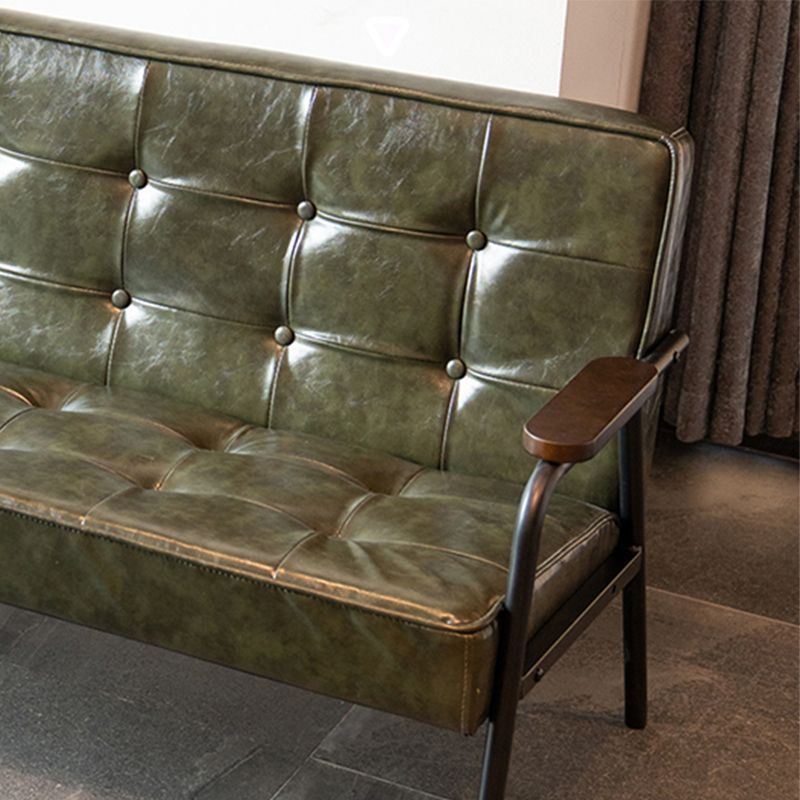 27.95" High Genuine Leather Sofa Recessed Arm Sofa with Tufted Back