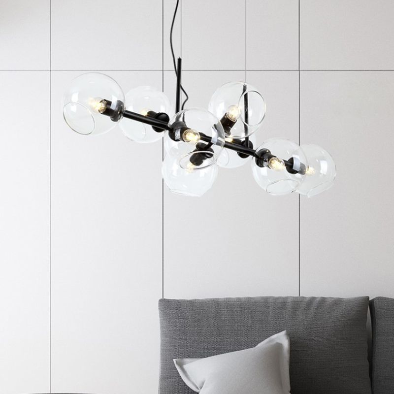 8 lampada a sfera lampada isola contemporanea ceratiera/fumo vetro sospeso di illuminazione sospesa in nero/oro per sala da pranzo
