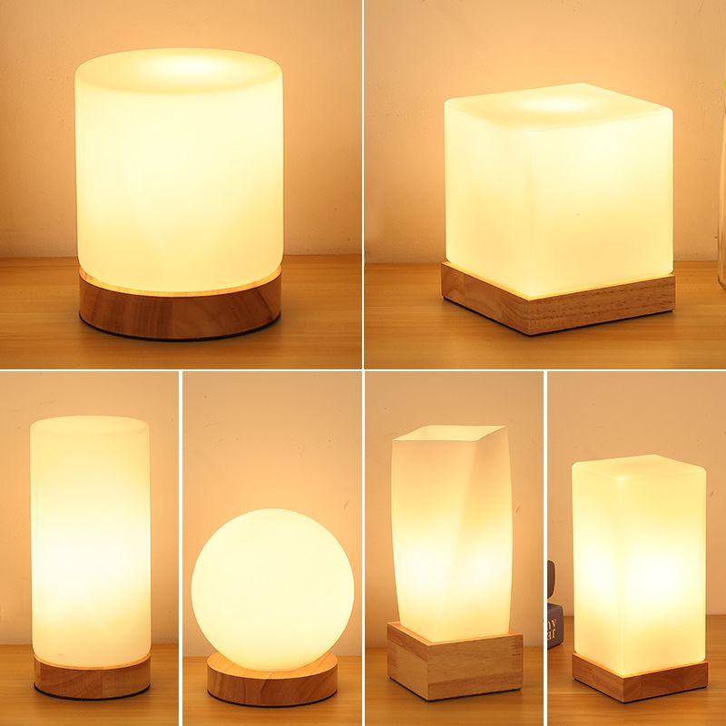 Modern Night Table Lamps 1-Light Living Room Nightstand Lights with White Glass Shade