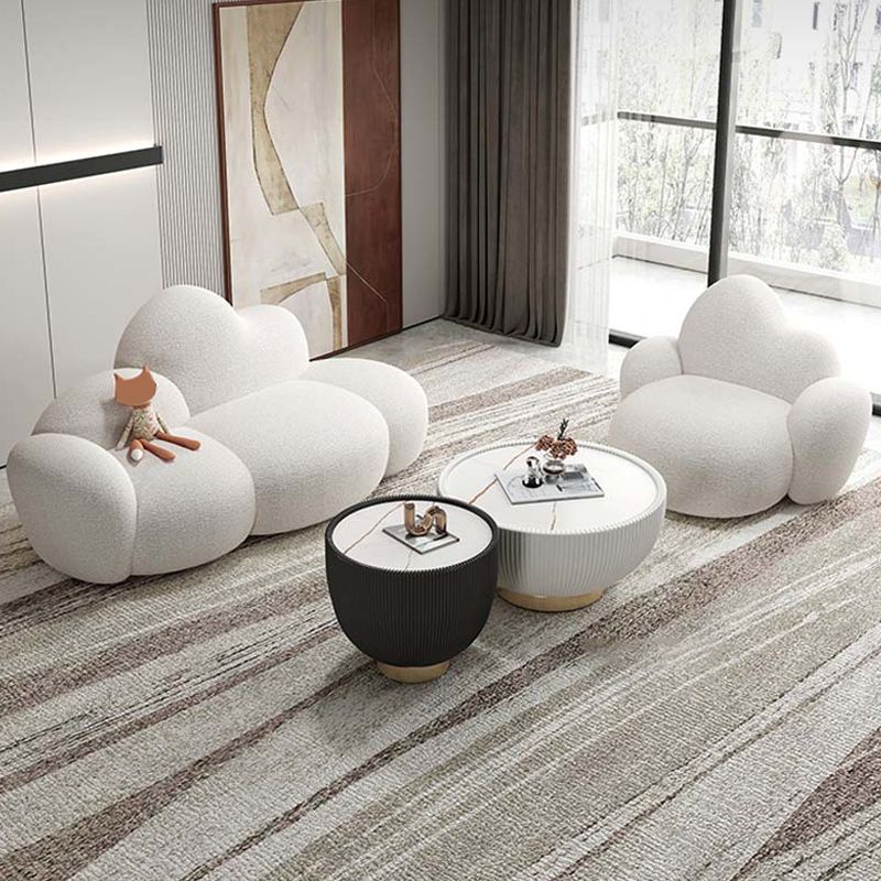 Contemporary White Wool Sofa with Tight Back for Living Room