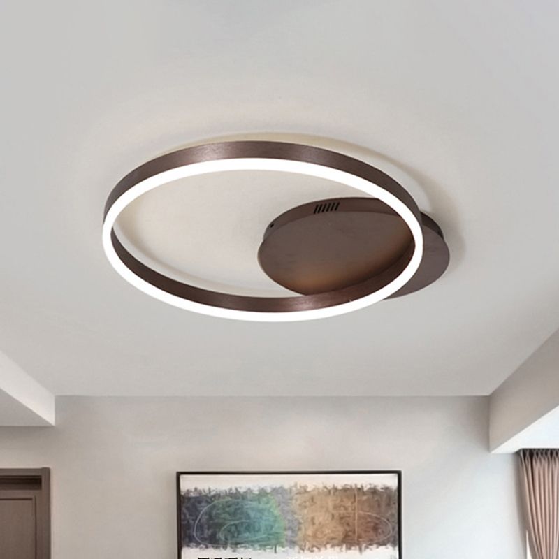 Minimalist 1/2-Head LED Ceiling Flush Aluminum Coffee Circle Flushmount Lighting in Warm/White Light, 12"/16"/8"+16" W