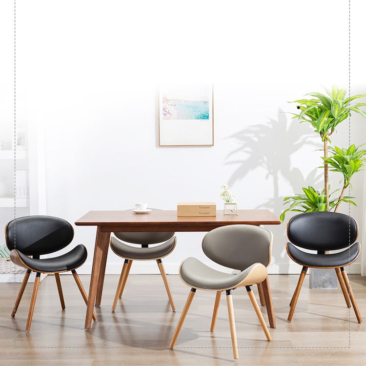 Contemporary Style Leather Dining Chair Open Back Dining Side Chair for Kitchen