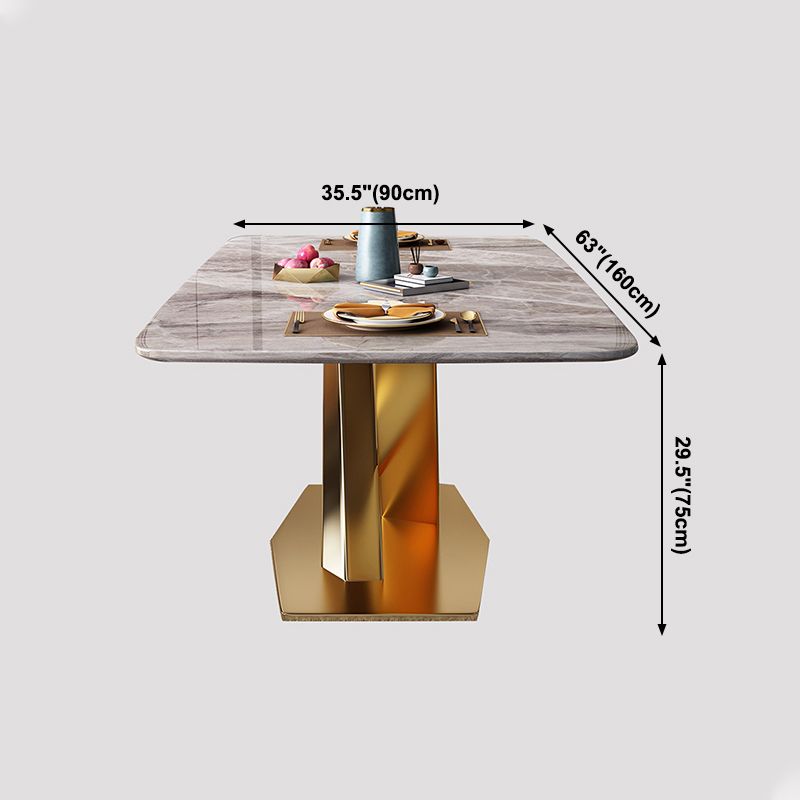 Mesa de rectángulo de lujo tradicional de metal mesa de interior de piedra sinterizada gris con pedestal