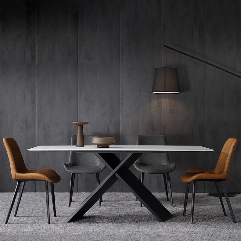 Black Frame Pedestal Casual Dining Table Modern Rectangle Dining Table with Stone Top