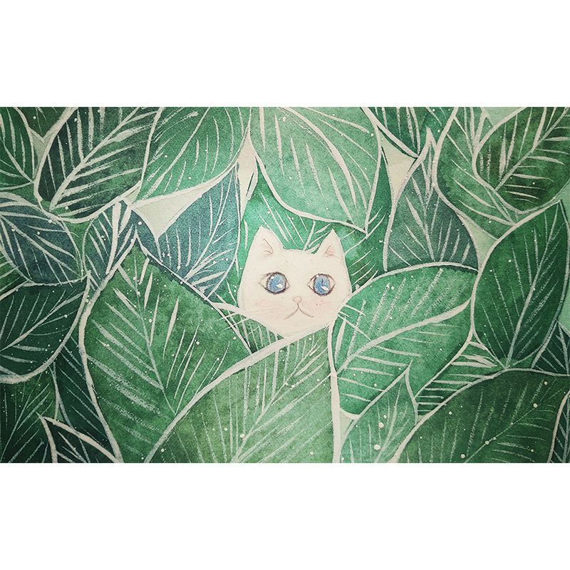 Leaves and Animal Mural Wallpaper Modern Non-Woven Material Wall Covering in Green