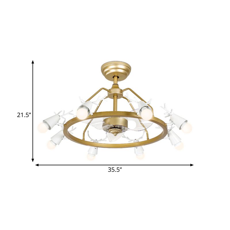 35,5 "breit, verjüngter Ring Halbblüte Lampe Moderne Acryl 8-Bulb Gold 3-Blade-Anhängerlüfter mit Geweihendesign
