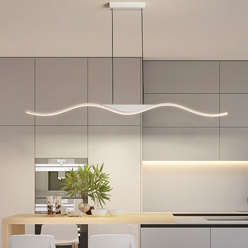 Single White Contemporary Kitchen Island Lighting LED Metallic Ceiling Light