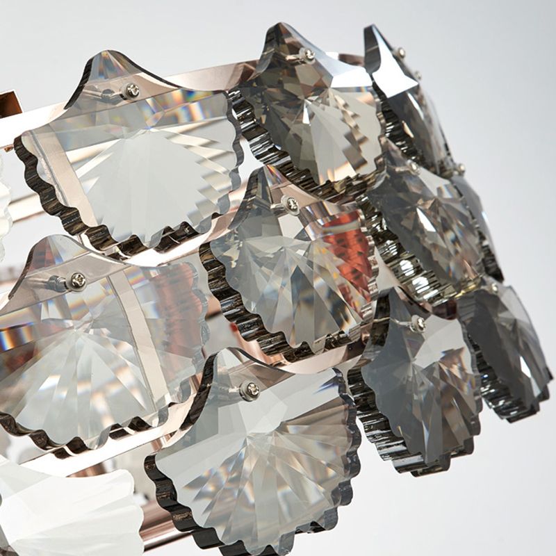 Lámpara de cristal gris de techo de techo de tambor modernista 6 lámpara colgante de cocina bulbos en oro