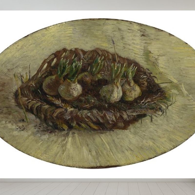 Contemporary Fruits Wall Mural Non-Woven Washable Gray Wall Covering for Kitchen