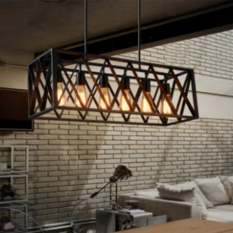 Rectangle Pendant Lighting Industrial Metal Pendant Light Kit in Black