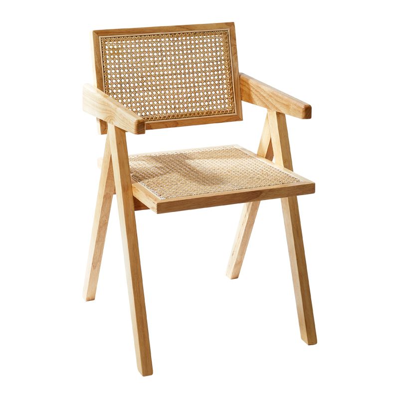 Modern Style Solid Rubberwood Chair Set Open Back Arm Dining Room Chairs