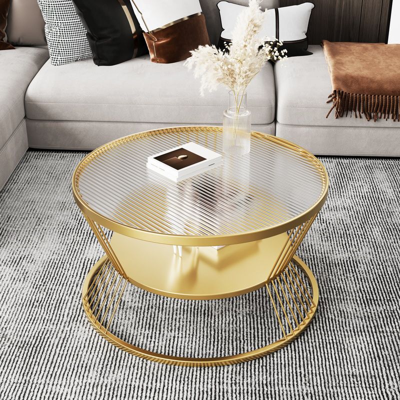 Modern Metal Frame Coffee Table Glass Top Coffee Or End Table with Shelf