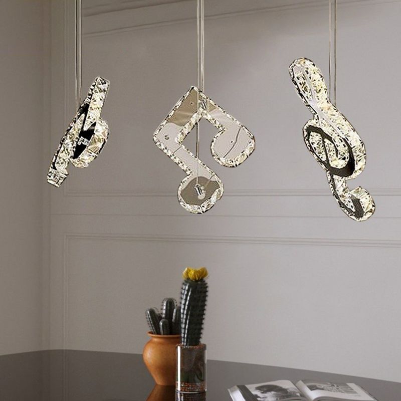 Minimalistic Music Note Hanging Light Fixture Beveled Crystal Restaurant Multi Light Ceiling Light in Clear