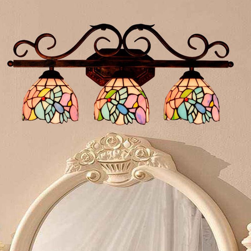 Vintage 3 Lichter Vanity Wandleuchte Tiffany Vanity Lampen Badezimmer mit mehrfarbigem Glasschirm