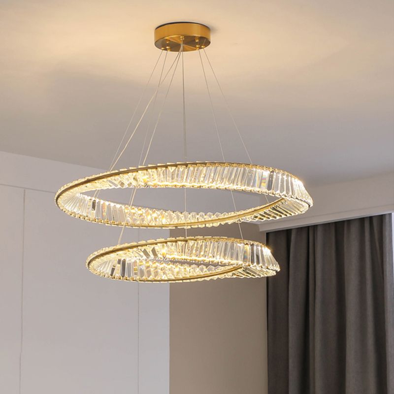 Luz de araña de cristal moderna luz colgante de dos niveles para sala de estar