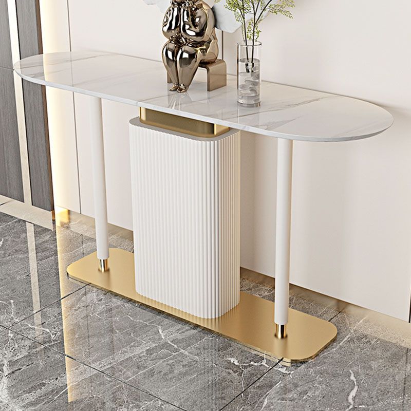 Modern Oval Console Table Stone Console Sofa Table in White/Black