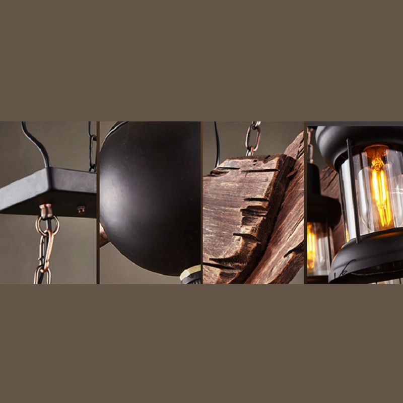 Luce a sospensione in legno industriale in legno regolabile a sospensione Luce in ferro battuto per luogo commerciale