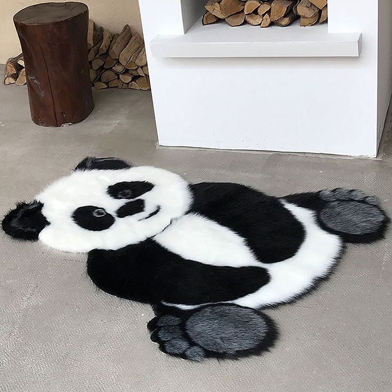 Modernism Panda Pattern Rug Black and White Polyester Rug Non-Slip Pet Friendly Washable Carpet for Living Room