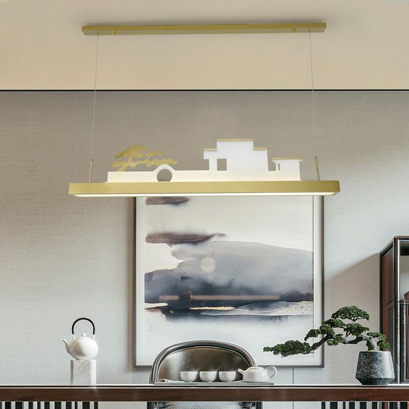 Zeitgenössische Kücheninselbeleuchtung Rechteck Metall 1-Licht Island Lichter