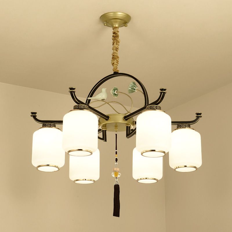 Frosted Glass Black and Gold Ceiling Chandelier Lantern 6/8/10 Lights Traditional Pendulum Light